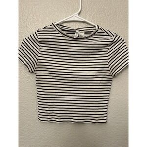 H&M Divided Women's Ribbed  Black White Striped Short Sleeve TShirt, Size S